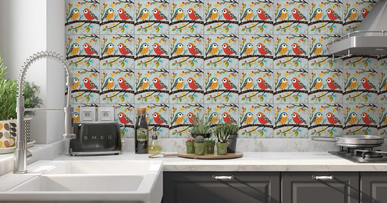 Colorful Bird Ceramic Tile - Mixed Bright Colors Design Wall Tiles ...