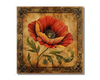 Poppy Flower Design Ceramic Accent Tile - Floral Design Kitchen Accent Backsplash Tile Floral Design Bathroom Accent Tiles -