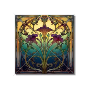 Vintage Art Nouveau Floral Design Ceramic Tile Purple Blue Green Gold Kitchen Backsplash Tile Bathroom Tile - Antique Design Tile