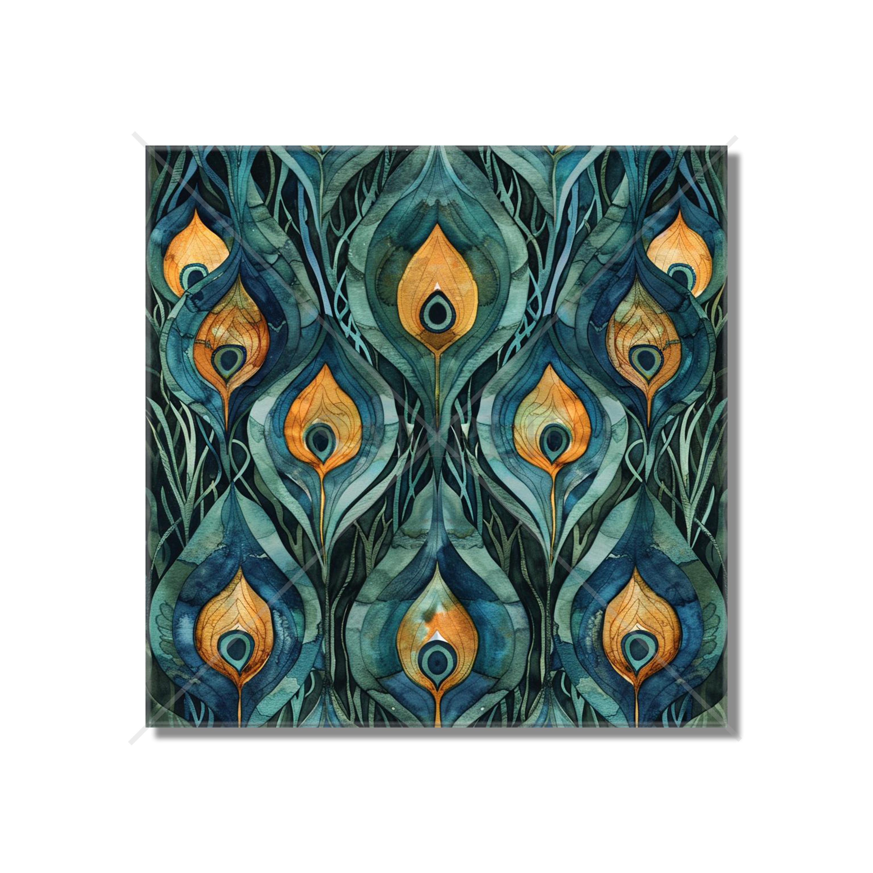 予約販売 Green Copper Peacock Design Ceramic Tile - Peacock Feather 画材
