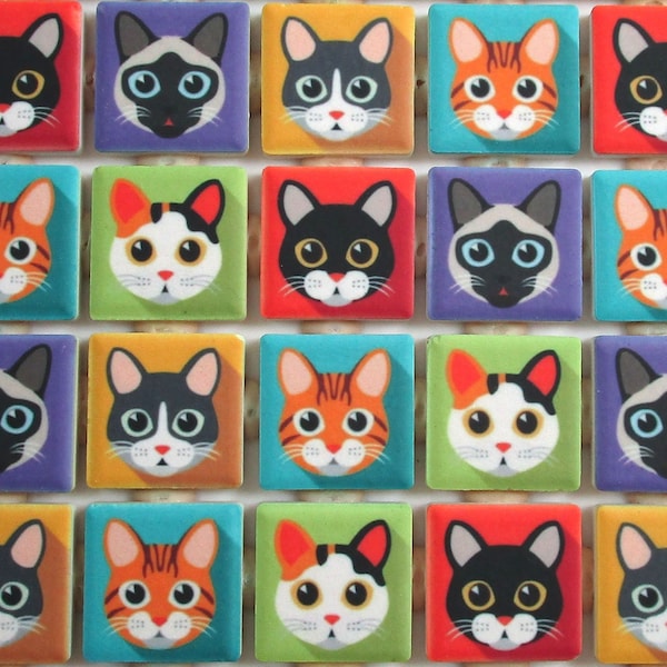 Ceramic Mosaic Tiles - Bright Colors Cat Faces Cats Mosaic Tile 36 Pieces Mosaic Cats - 36 Pieces Of Mixed Mosaic Wall Tiles - Free Shipping