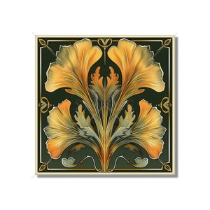 Vintage Art Nouveau Ginkgo Design Ceramic Tile - Decorative Kitchen Backsplash Tile Bathroom Tile - Antique Design Decorative Ceramic Tile