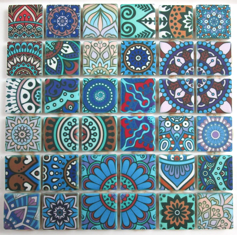 Ceramic Mosaic Tiles Moroccan Boho Tile Medallions Mosaic Etsy