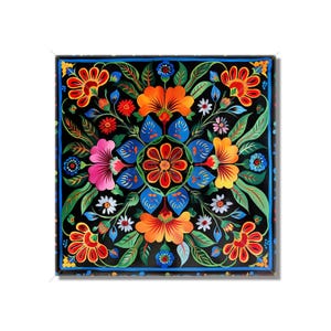 Folk Art Floral Design Ceramic Tile - Multi Colored Kitchen Tile - Backsplash Tile - Bathroom Tile - Decorative Mexican Fireplace Tile