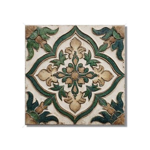 Green And Beige Ceramic Tile Vintage Aged Moroccan Tile Design - Green Kitchen Backsplash Tile - Bathroom Wall Tile - Green Patterned Tile