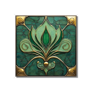 Green Decorative Art Nouveau Design Ceramic Tile Green Kitchen Backsplash Tile - Green Art Deco Bathroom Tile - Green Accent Tiles