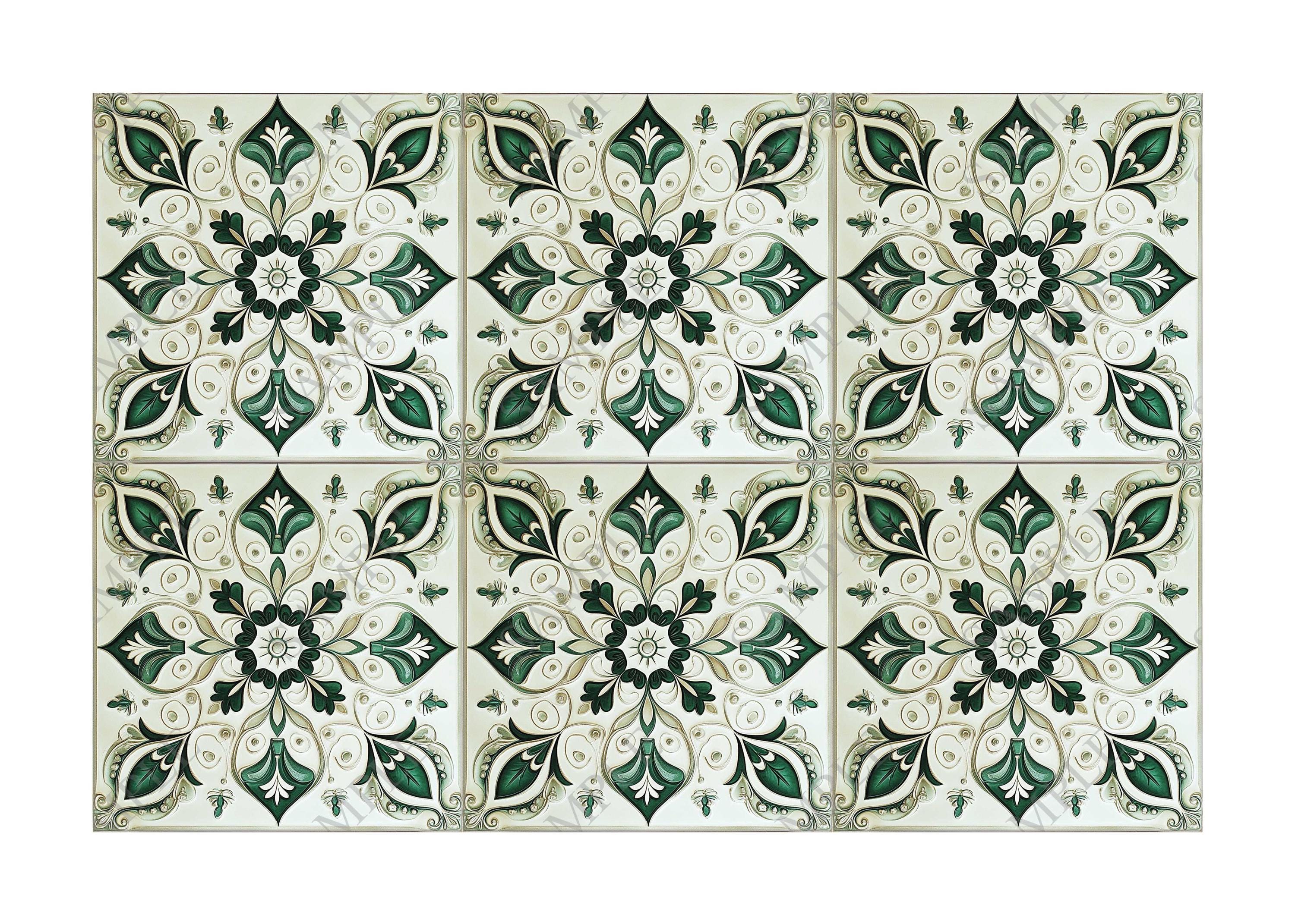 Dark Green Ceramic Tile Patterned Vintage Design Kitchen Backsplash ...