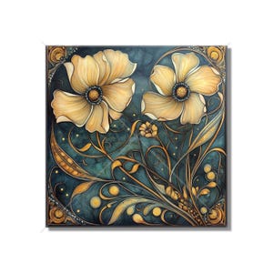 Blue Cream Vintage Art Nouveau Deco Design Ceramic Tile Art Nouveau Kitchen Accent Backsplash Floral Tile Art Nouveau Bathroom Free Shipping