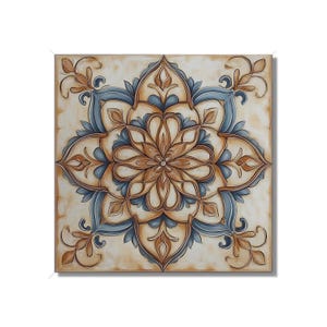Tan Blue Beige Ceramic Tile Patterned Kitchen Tile, Backsplash Tiles, Patterned Fireplace Tile, Unique Kitchen Backsplash Tile