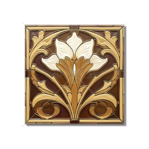 Ceramic Tile Kitchen Backsplash Tile - Copper Brown Gold Vintage Art Nouveau Design Bathroom Tile Antique Reproduction Tile - Fireplace Tile