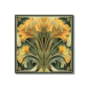 Vintage Art Nouveau Ginkgo Design Ceramic Tile - Decorative Kitchen Backsplash Tile Bathroom Tile - Antique Design Decorative Ceramic Tile