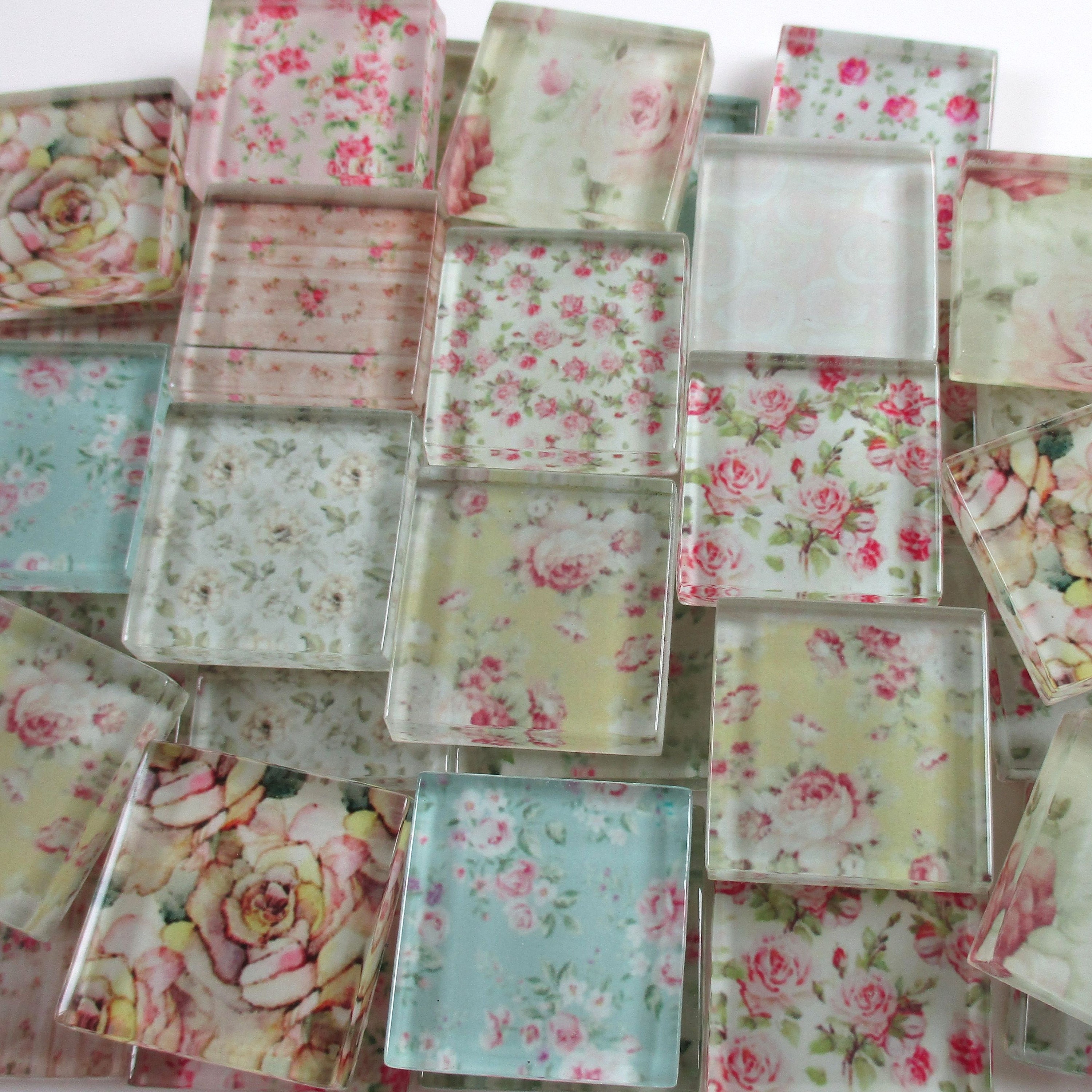 Glass Mosaic Tiles Shabby Chic Flowers Mixed Designs Roses - Etsy