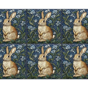 Bunny Rabbit Ceramic Tile William Morris Vintage Design Rabbit Ceramic ...