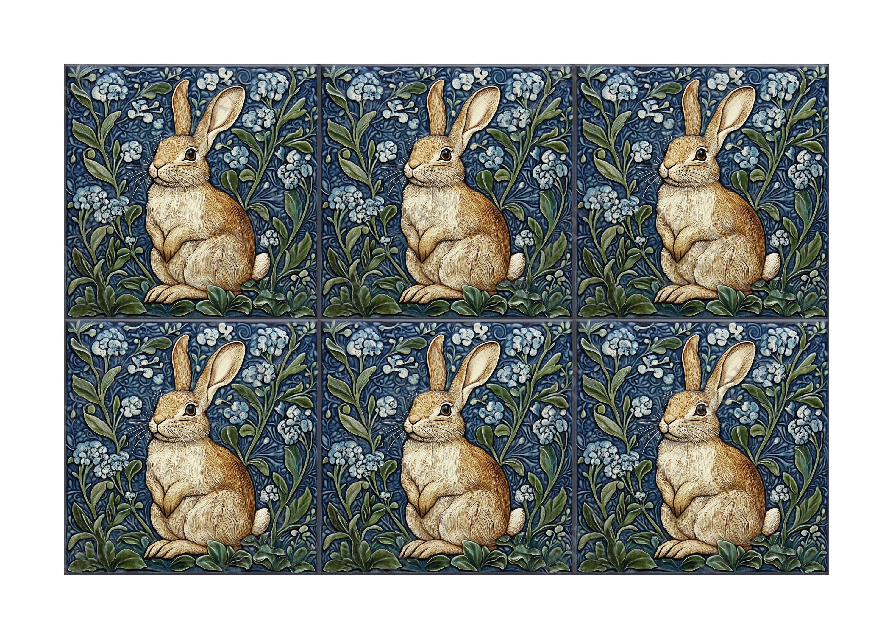 Bunny Rabbit Ceramic Tile William Morris Vintage Design Rabbit Ceramic ...