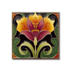 Green Orange Wine Red Floral Ceramic Tile - Vintage Art Nouveau Design Kitchen Backsplash Tile Bathroom Wall Tile Fireplace Ceramic Tile