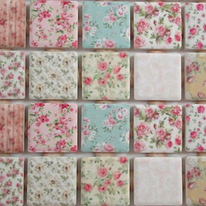 Roses Pink Mixed Mosaic Tile Ceramic Mosaic Tiles Shabby Chic - Mosaic Tile Pieces 36 Pieces Mixed Flower Mosaic Tiles