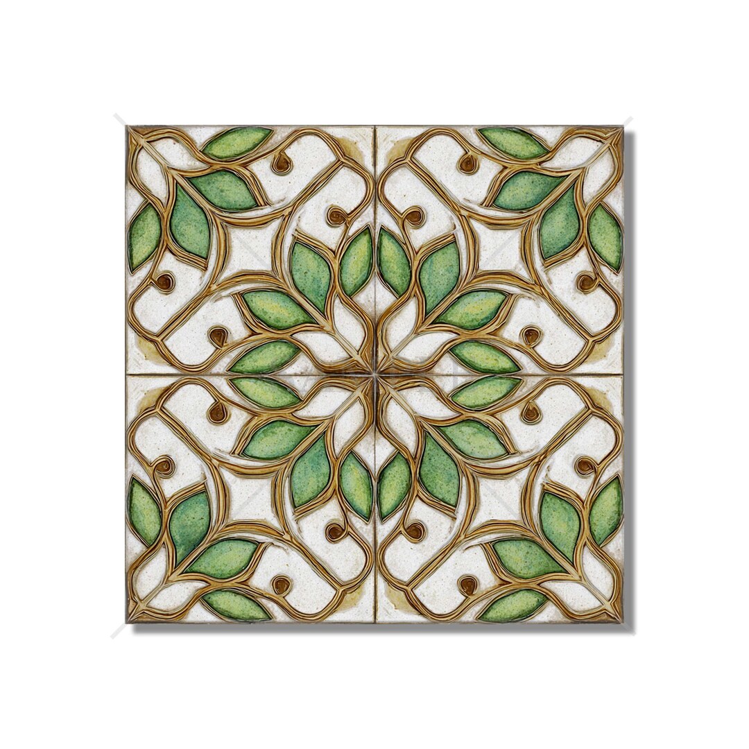 Ceramic Tile Green Patterned Vintage Design Kitchen Backsplash Tiles ...