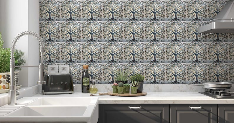 Tree Motif Toasters William Morris Tree of Life Design Ceramic Tile Art Nouveau Kitchen ...