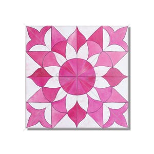 Pink Patterned Ceramic Tile - Pink Kitchen Backsplash Tile - Vintage Moroccan Tile Design Pink Bathroom Wall Tile - Unique Fireplace Tile