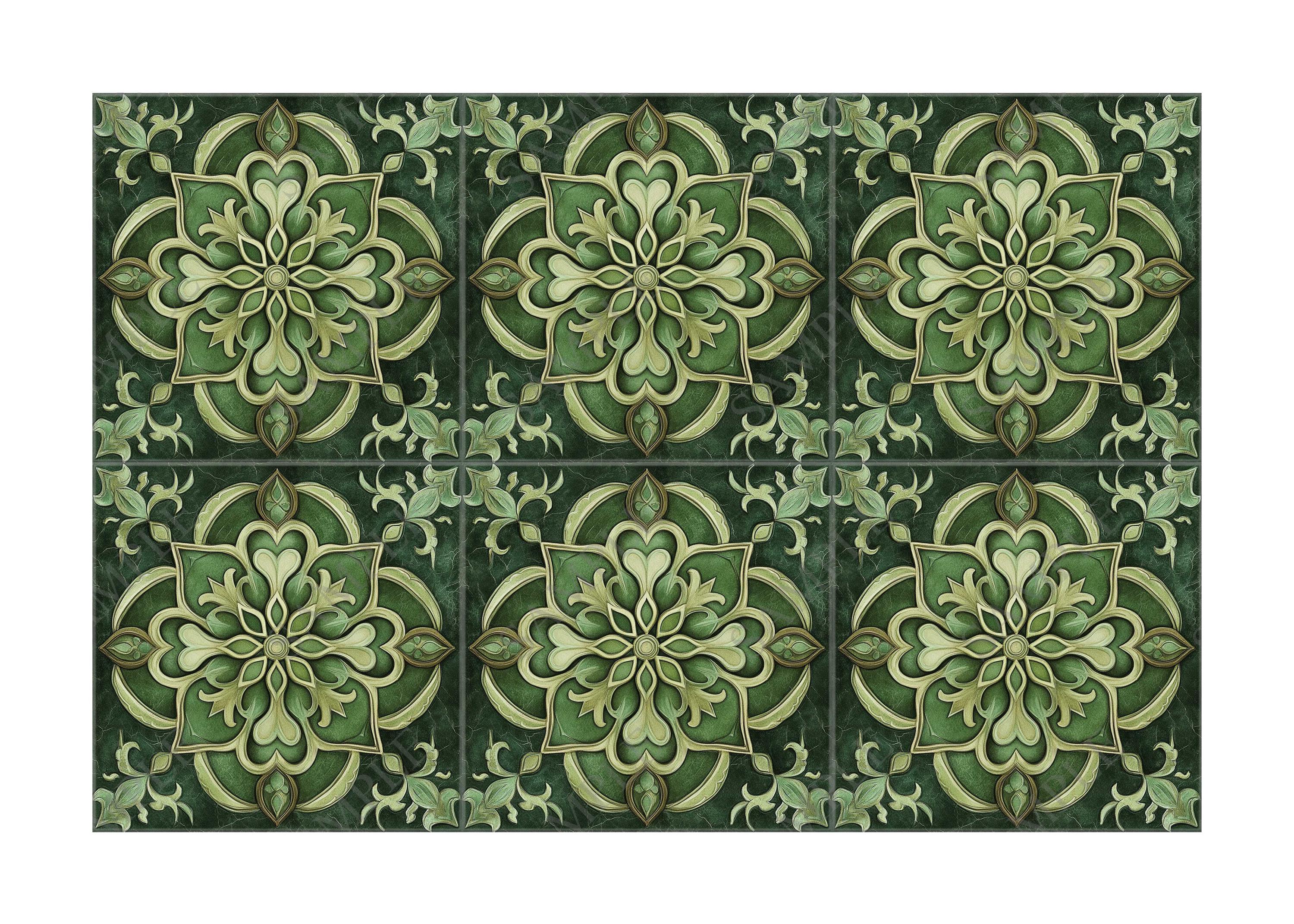 Green Ceramic Tile Patterned Vintage Design Green Kitchen Backsplash ...