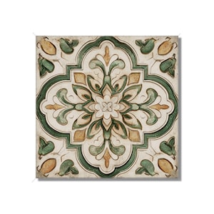 Green And Beige Ceramic Tile Vintage Aged Moroccan Tile Design - Green Kitchen Backsplash Tile - Bathroom Wall Tile - Green Patterned Tile