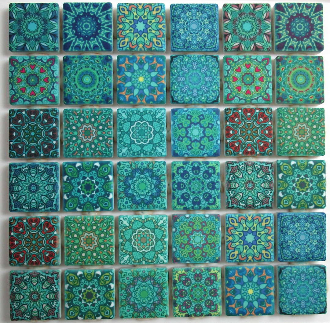 Ceramic Mosaic Tiles Turquoise Blue Green Mixed Boho Moroccan Tile