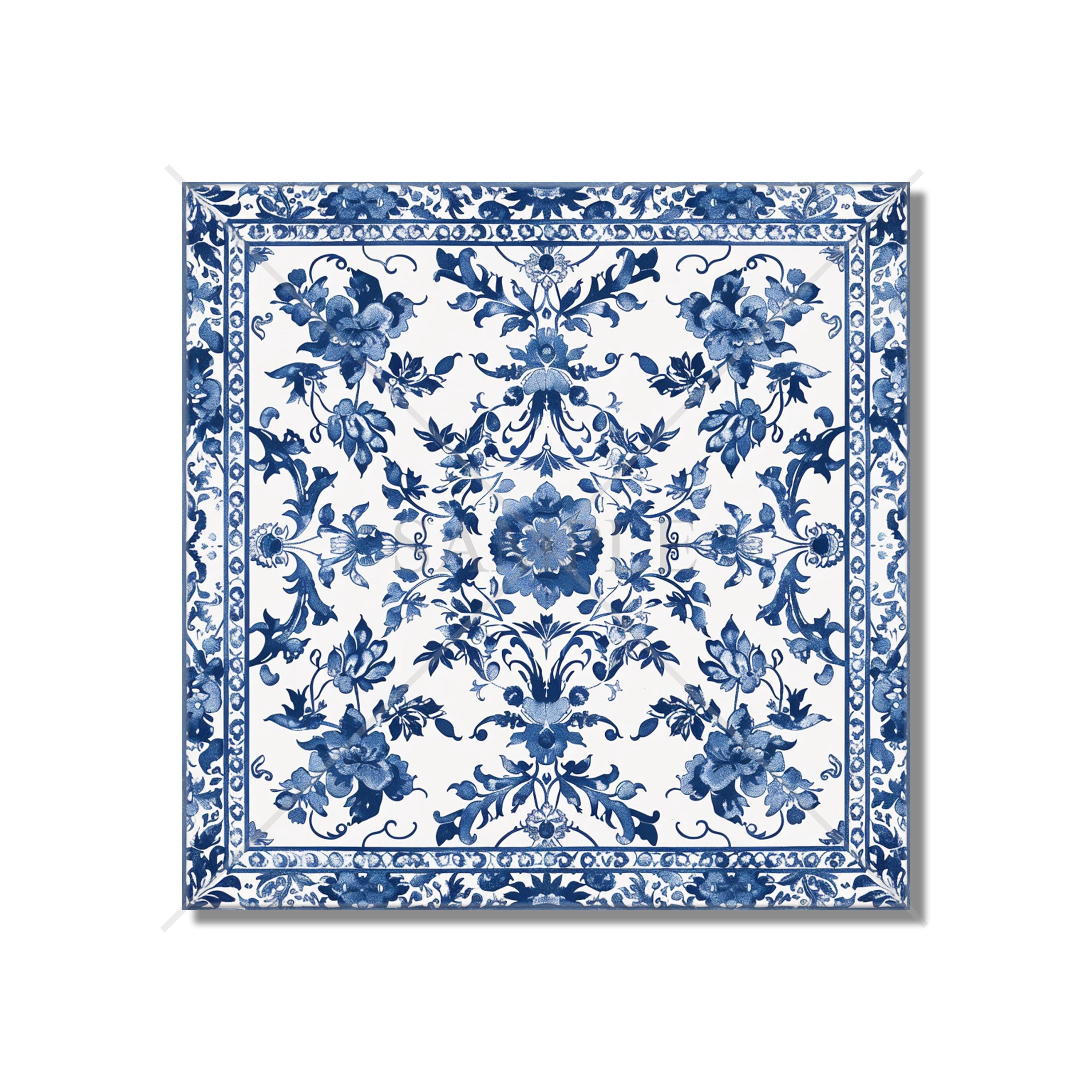 Blue and White Ceramic Tile - Vintage French Floral Tile Design - Blue ...