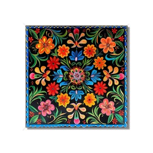 Folk Art Floral Design Ceramic Tile - Multi Colored Kitchen Tile - Backsplash Tile - Bathroom Tile - Decorative Mexican Fireplace Tile