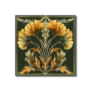 Vintage Art Nouveau Ginkgo Design Ceramic Tile - Decorative Kitchen Backsplash Tile Bathroom Tile - Antique Design Decorative Ceramic Tile
