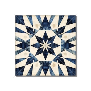 Dark Blue Cream Ceramic Tile - Vintage Moroccan Tile Design - Kitchen Backsplash Tile - Bathroom Wall Tile - Patterned Ceramic Tile