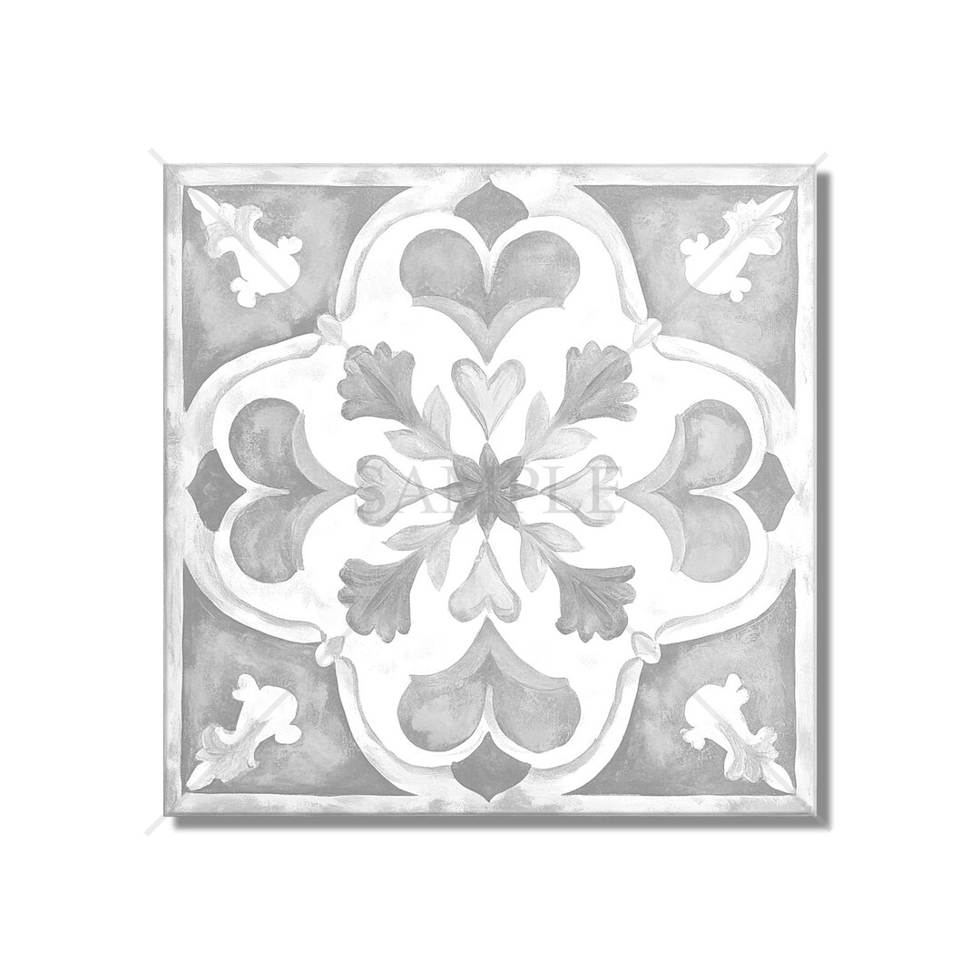 Gray and White Patterned Ceramic Tile Vintage Design Grey Ceramic Tile ...