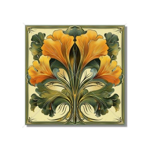 Vintage Art Nouveau Ginkgo Design Ceramic Tile - Decorative Kitchen Backsplash Tile Bathroom Tile - Antique Design Decorative Ceramic Tile