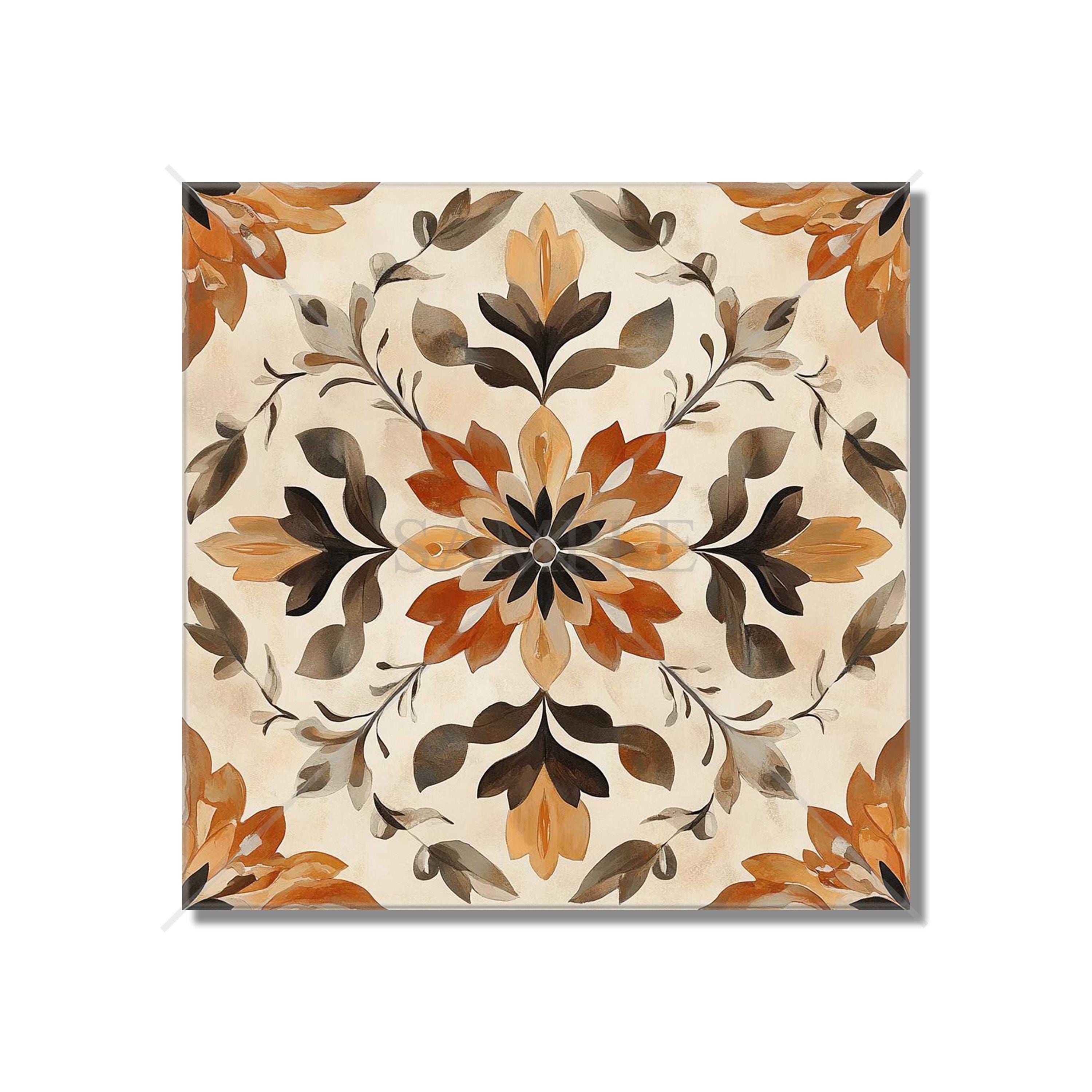 Warm Colors Botanical Ceramic Tile Patterned Kitchen Backsplash Tile ...