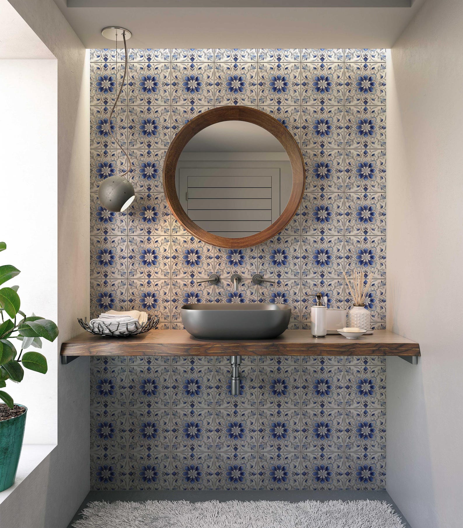 Blue and White Ceramic Tile - Vintage Tile Design Kitchen Backsplash ...