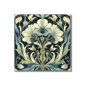 Blue Green Ceramic Tile Art Deco - Art Nouveau Design Blue Green Cream Unique Kitchen Backsplash Tile Bathroom Tile - Antique Design Tile