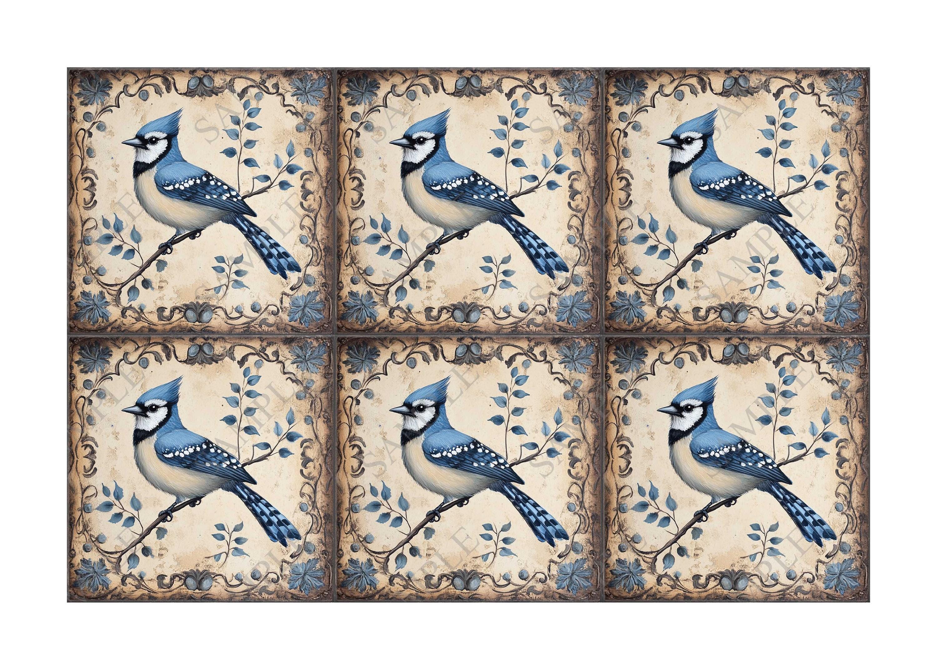 Vintage Bird Design Ceramic Tile - Ceramic Tiles With Birds - Blue Bird ...