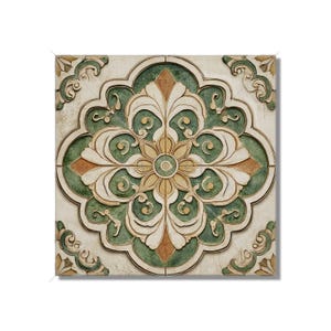 Green And Beige Ceramic Tile Vintage Aged Moroccan Tile Design - Green Kitchen Backsplash Tile - Bathroom Wall Tile - Green Patterned Tile