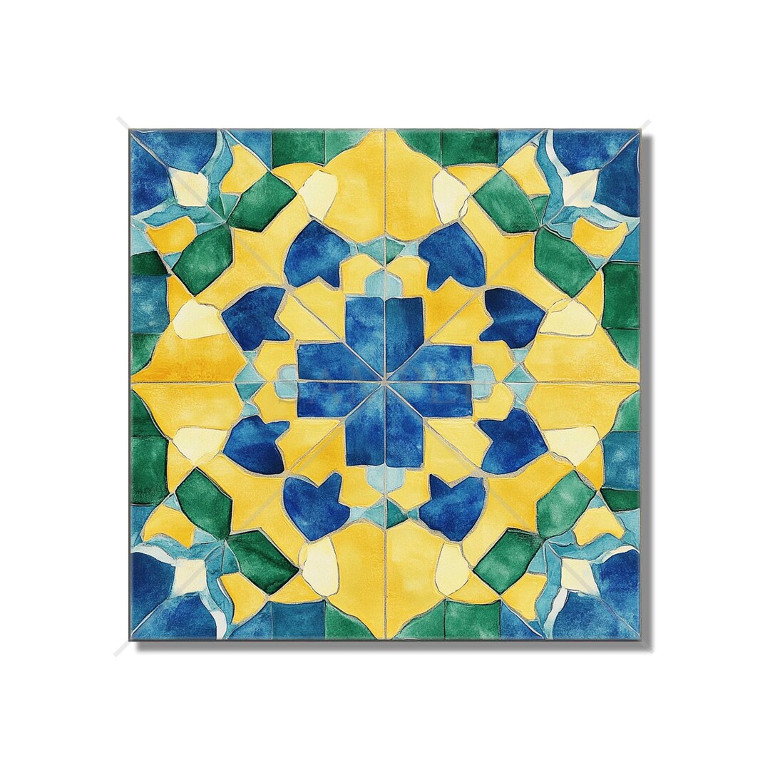 Blue and Yellow Patterned Ceramic Tiles Kitchen Backsplash Tiles ...