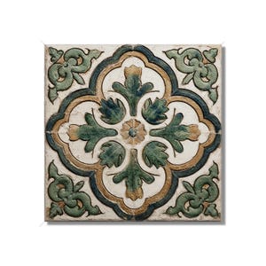 Green And Beige Ceramic Tile Vintage Aged Moroccan Tile Design - Green Kitchen Backsplash Tile - Bathroom Wall Tile - Green Patterned Tile