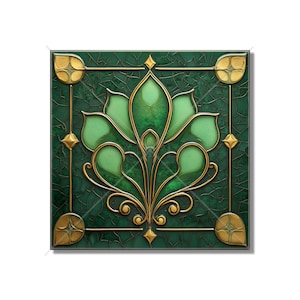 Green Decorative Art Nouveau Design Ceramic Tile Green Kitchen Backsplash Tile - Green Art Deco Bathroom Tile - Green Accent Tiles