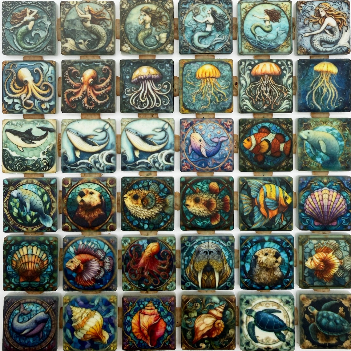 SALE 2 Pounds Sea Creature Designs Mixed Ceramic Mosaic Tiles Mixed ...