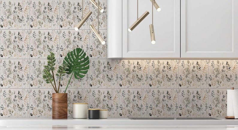Botanical Leaves Ceramic Tile - Botanical Kitchen Backsplash Tile ...