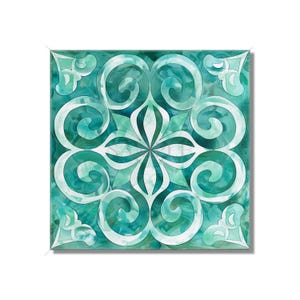 Ceramic Tile Teal Patterned Kitchen Backsplash Tile - Teal Blue Green Bathroom Tile - Unique Tile Backsplash - Free Shipping