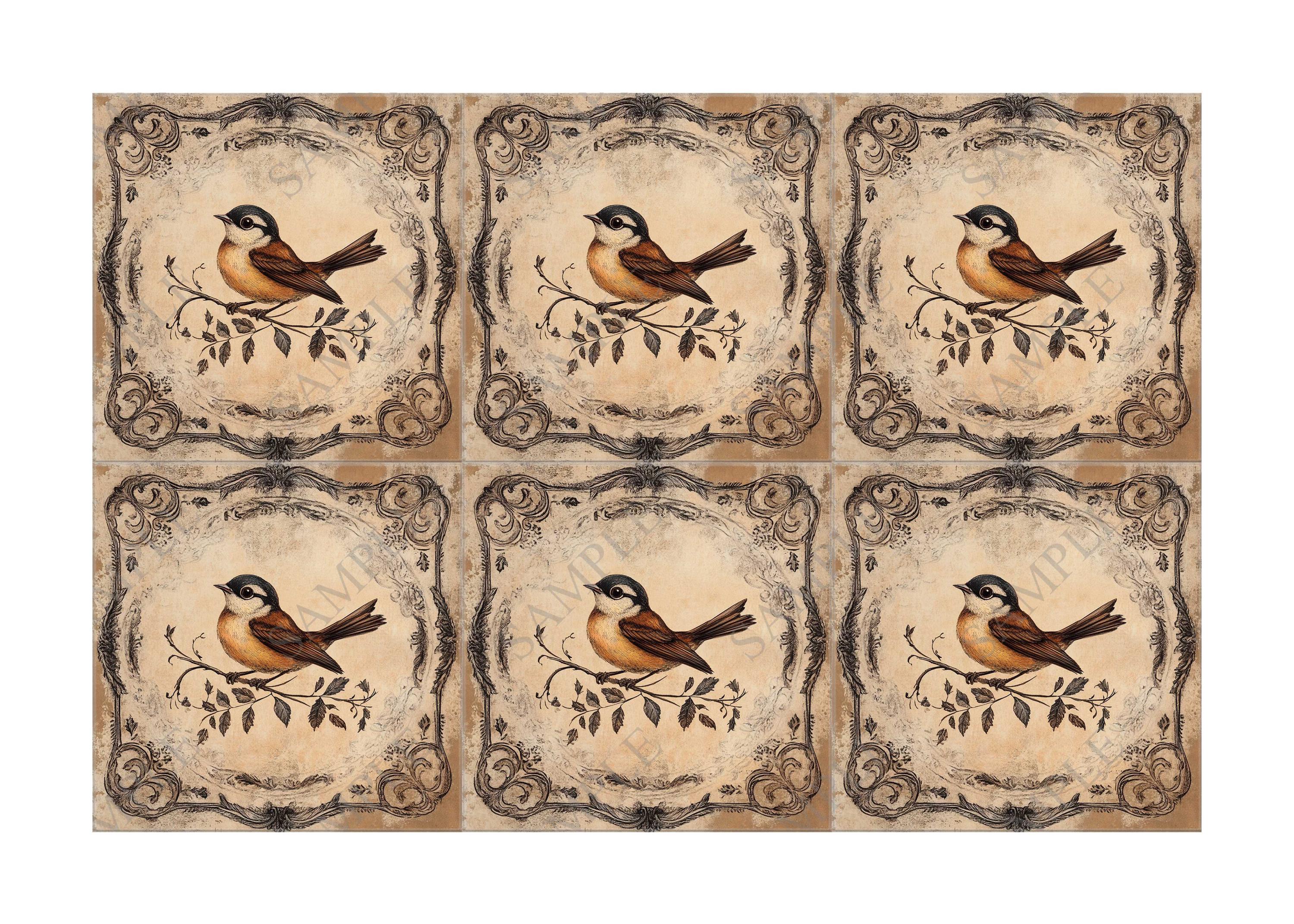 Vintage Bird Design Ceramic Tile - Ceramic Tiles With Birds - Bird ...