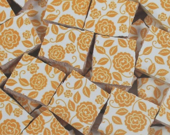 Ceramic Mosaic Tiles - Golden Yellow Roses And Leaves Vines Mosaic Tile Pieces Floral Mosaic 40 Pieces Mosaic Art / Mixed Media Art/Jewelry