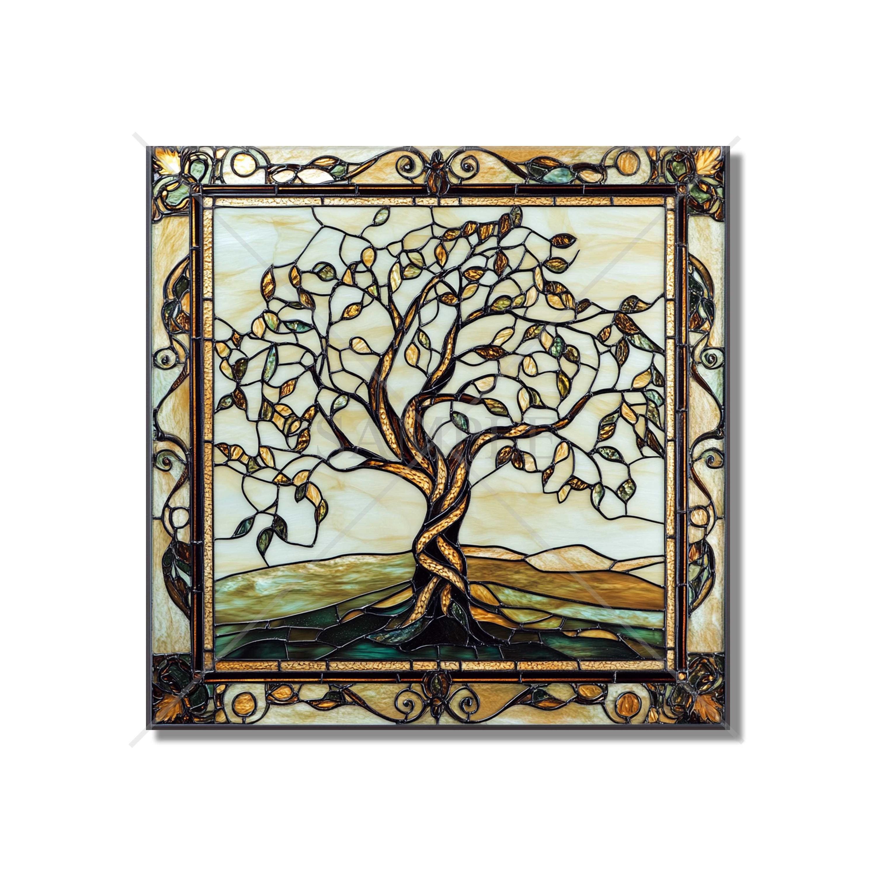 Ceramic Tile Stained Glass Tree Design - Kitchen Backsplash Accent ...