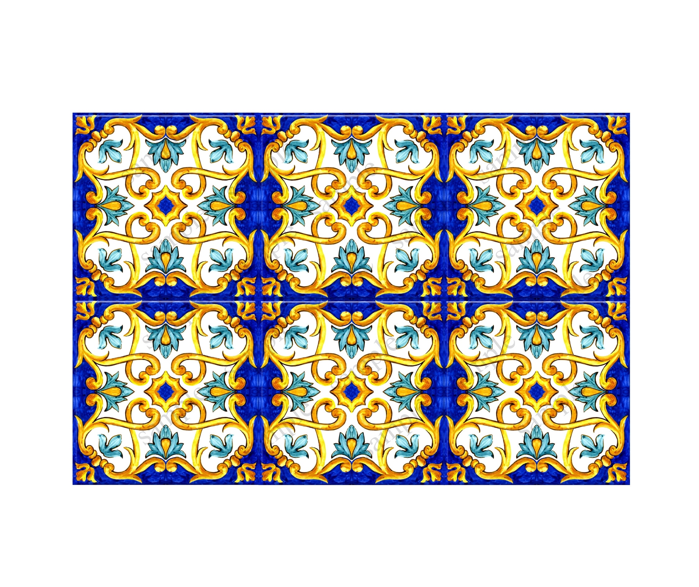 Blue and Yellow Patterned Ceramic Tile Unique Patterned Kitchen ...