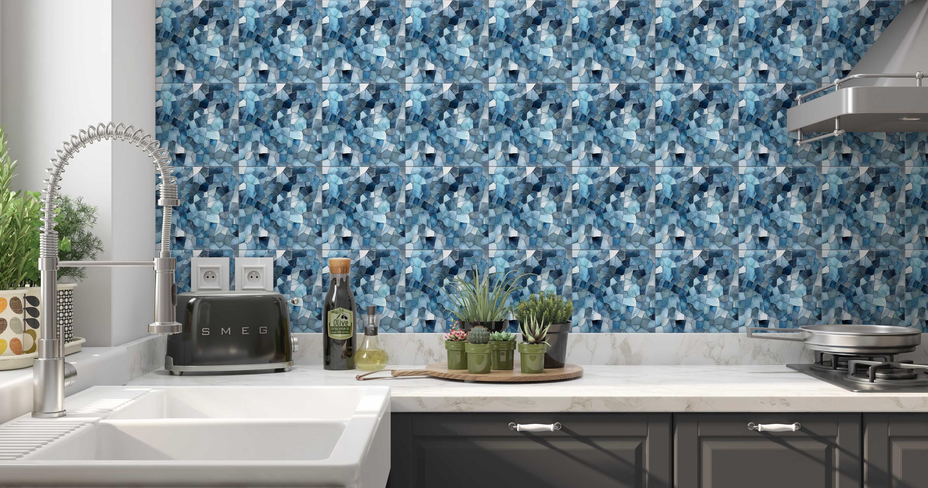Blue Mosaic Pattern Ceramic Tiles Kitchen Backsplash Tiles Blue Mosaic ...