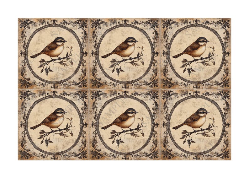 Vintage Bird Design Ceramic Tile - Ceramic Tiles With Birds - Bird ...