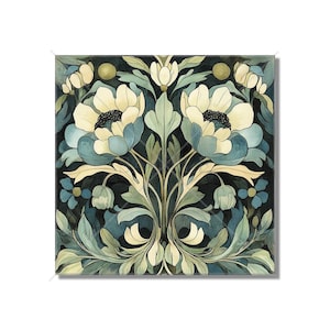 Blue Green Ceramic Tile Art Deco - Art Nouveau Design Blue Green Cream Unique Kitchen Backsplash Tile Bathroom Tile - Antique Design Tile